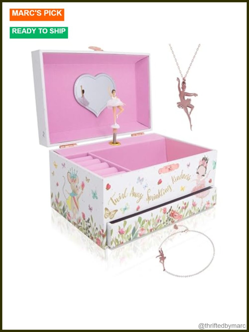 Ballerina Musical Jewelry Box MDF Wood Ring Bracelet Necklace Organizer